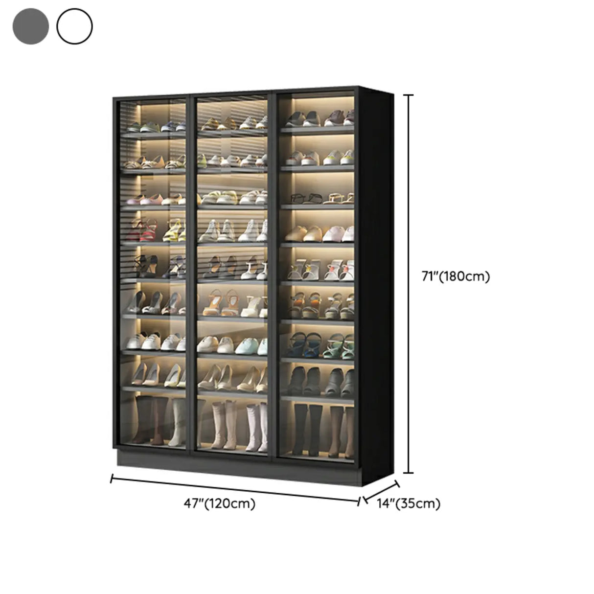 Adjustable Shelves Glass Door Black Large Shoe Cabinet Image - 30