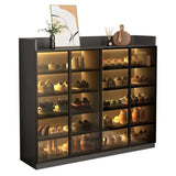 Adjustable Shelves Glass Entryway White LED Shoe Cabinet Image - 10