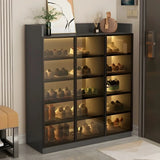 Adjustable Shelves Glass Entryway White LED Shoe Cabinet Image - 18