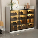 Adjustable Shelves Glass Entryway White LED Shoe Cabinet Image - 6