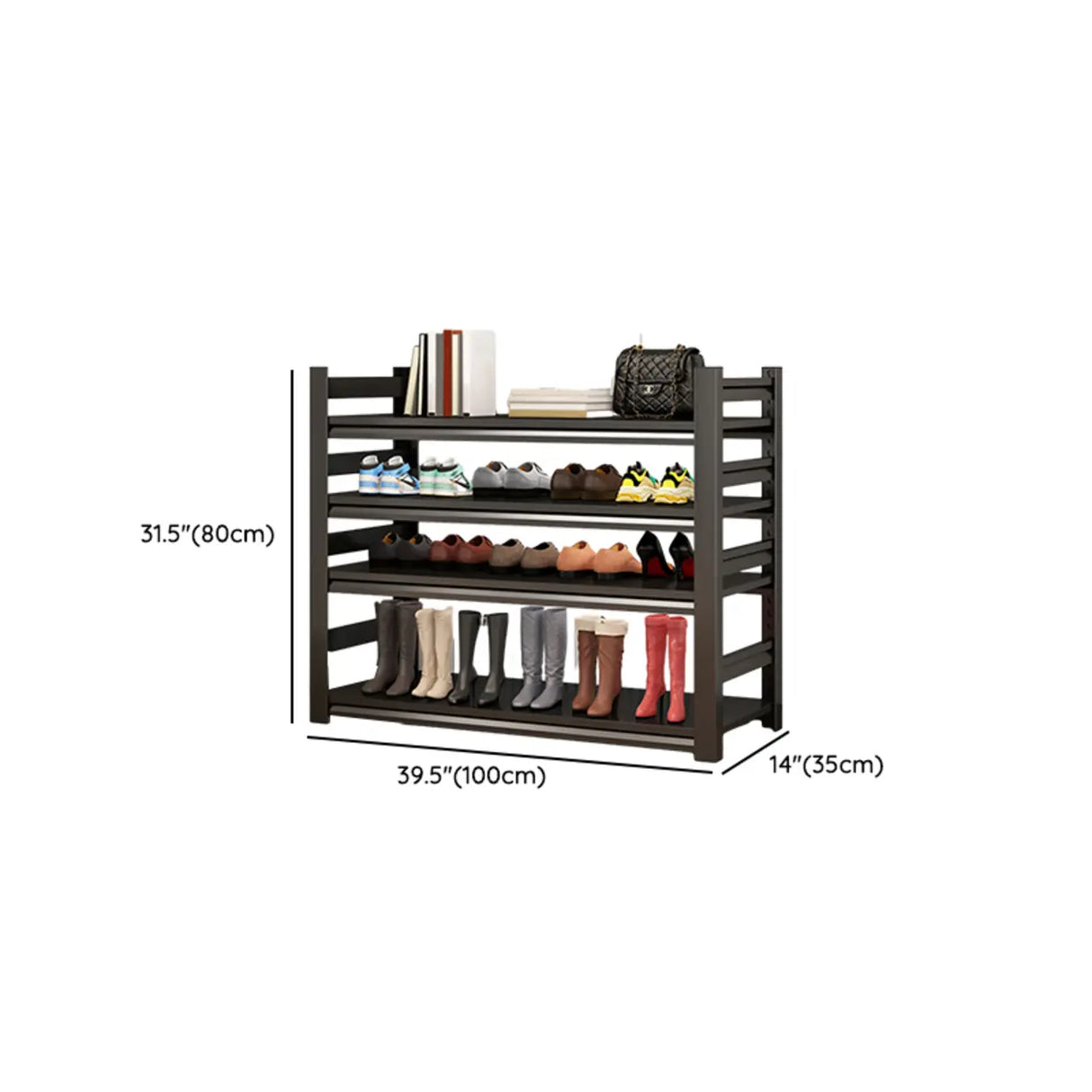 Adjustable Shelves Metal Hallway Black Shoe Rack Storage 