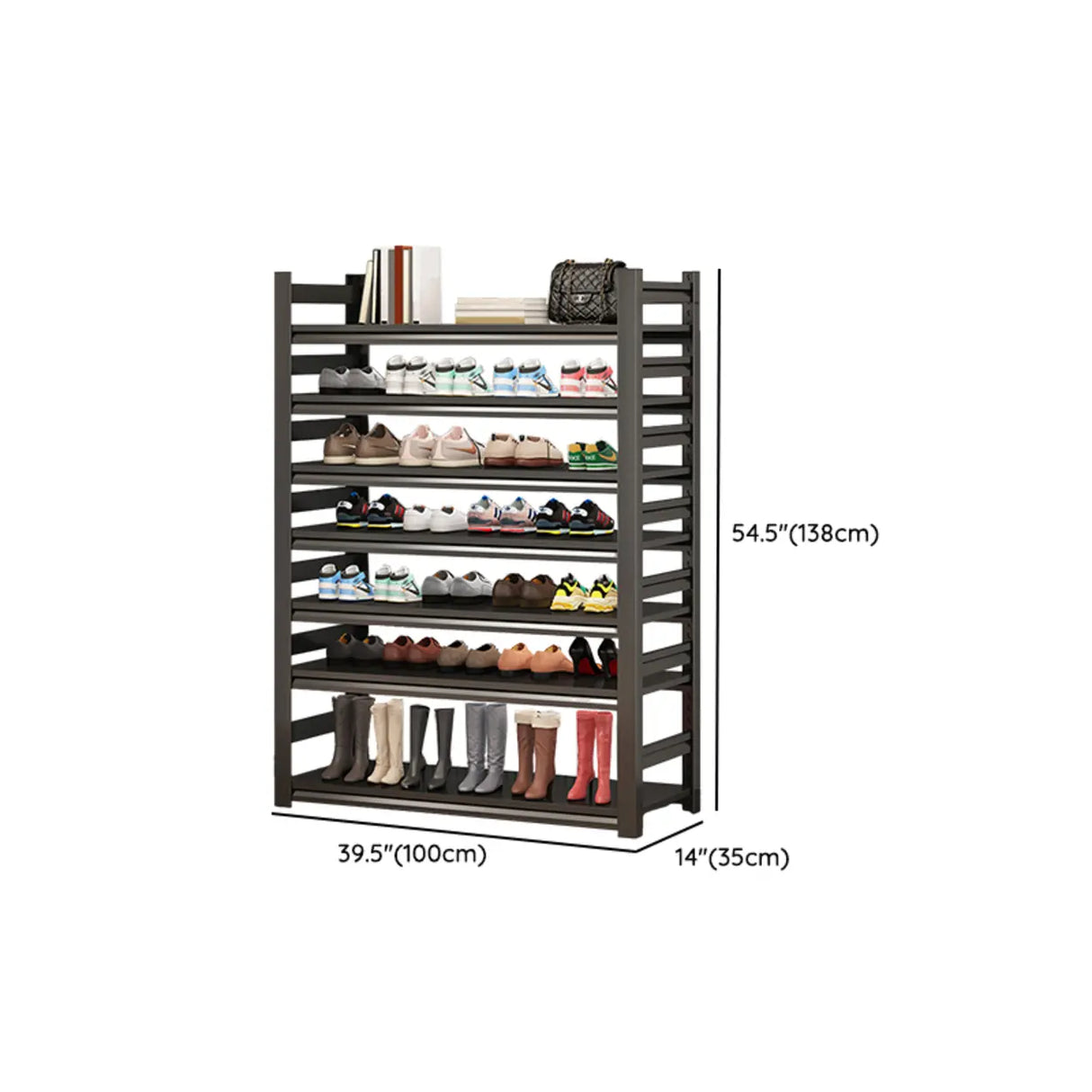 Adjustable Shelves Metal Hallway Black Shoe Rack Storage Image - 30