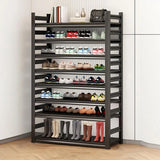 Adjustable Shelves Metal Hallway Black Shoe Rack Storage Image - 9