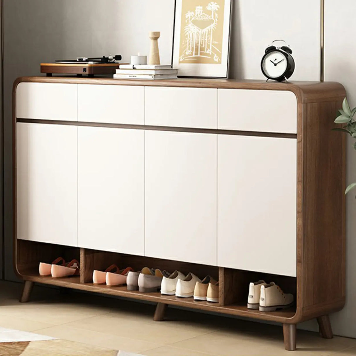 Adjustable Shelves Wood Entryway White Shoe Storage Cabinet Image - 19