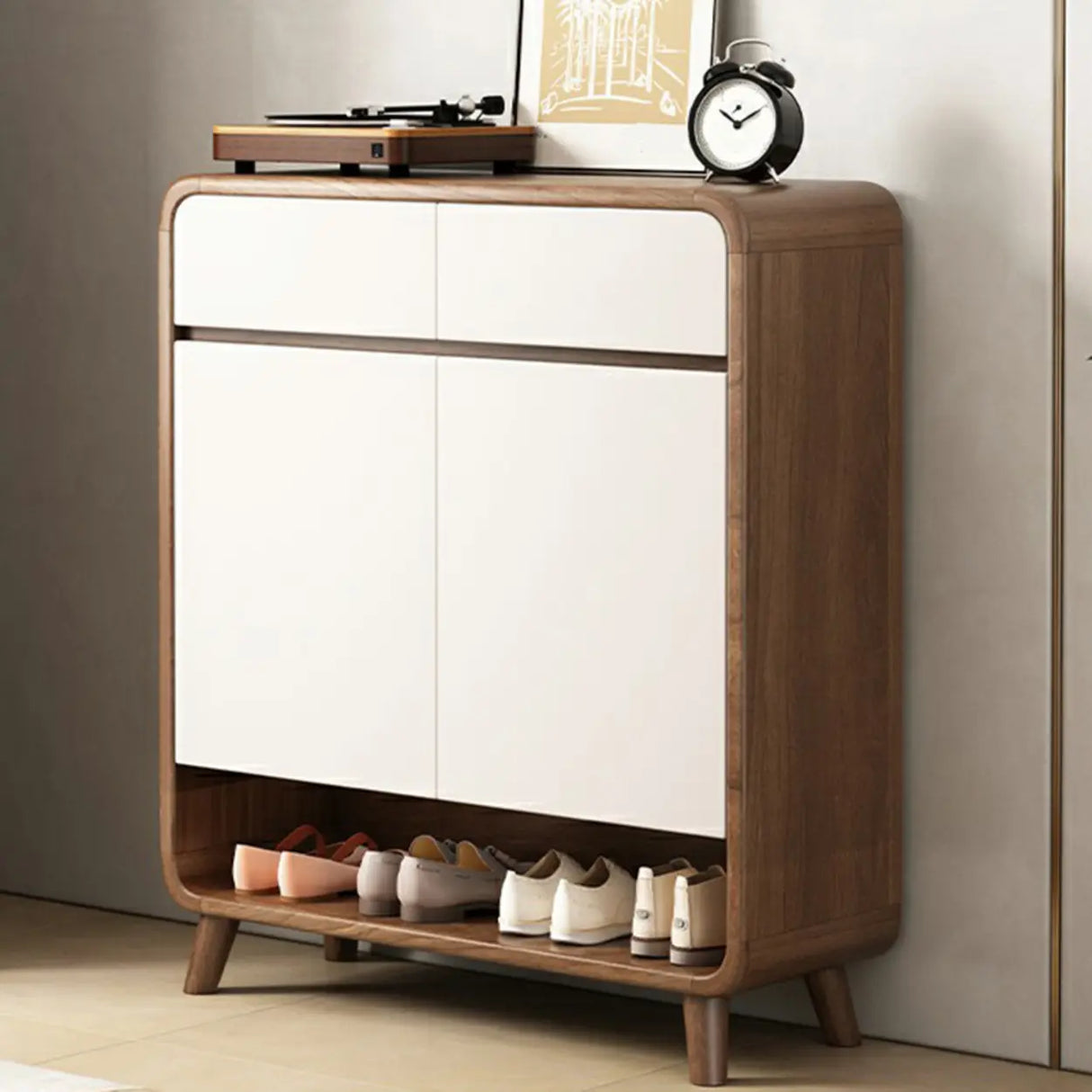 Adjustable Shelves Wood Entryway White Shoe Storage Cabinet Image - 7