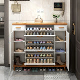 Adjustable Shelves Wood White Drop Front Shoe Storage Image - 4