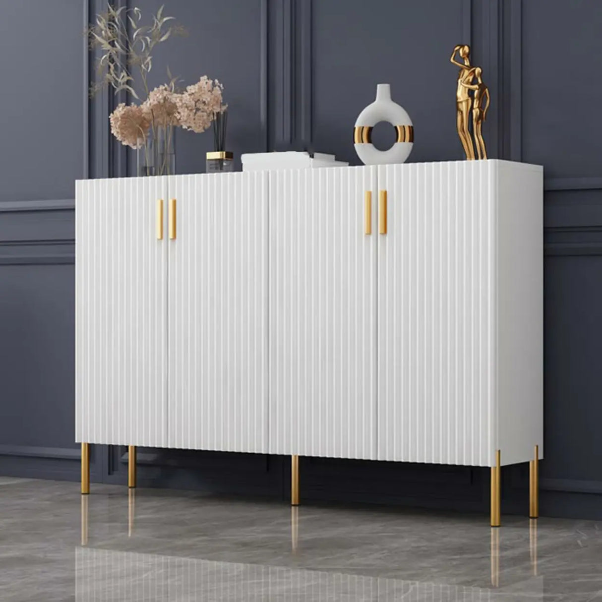 Adjustable Shelves Wood White Large Closed Back Shoe Cabinet Image - 1