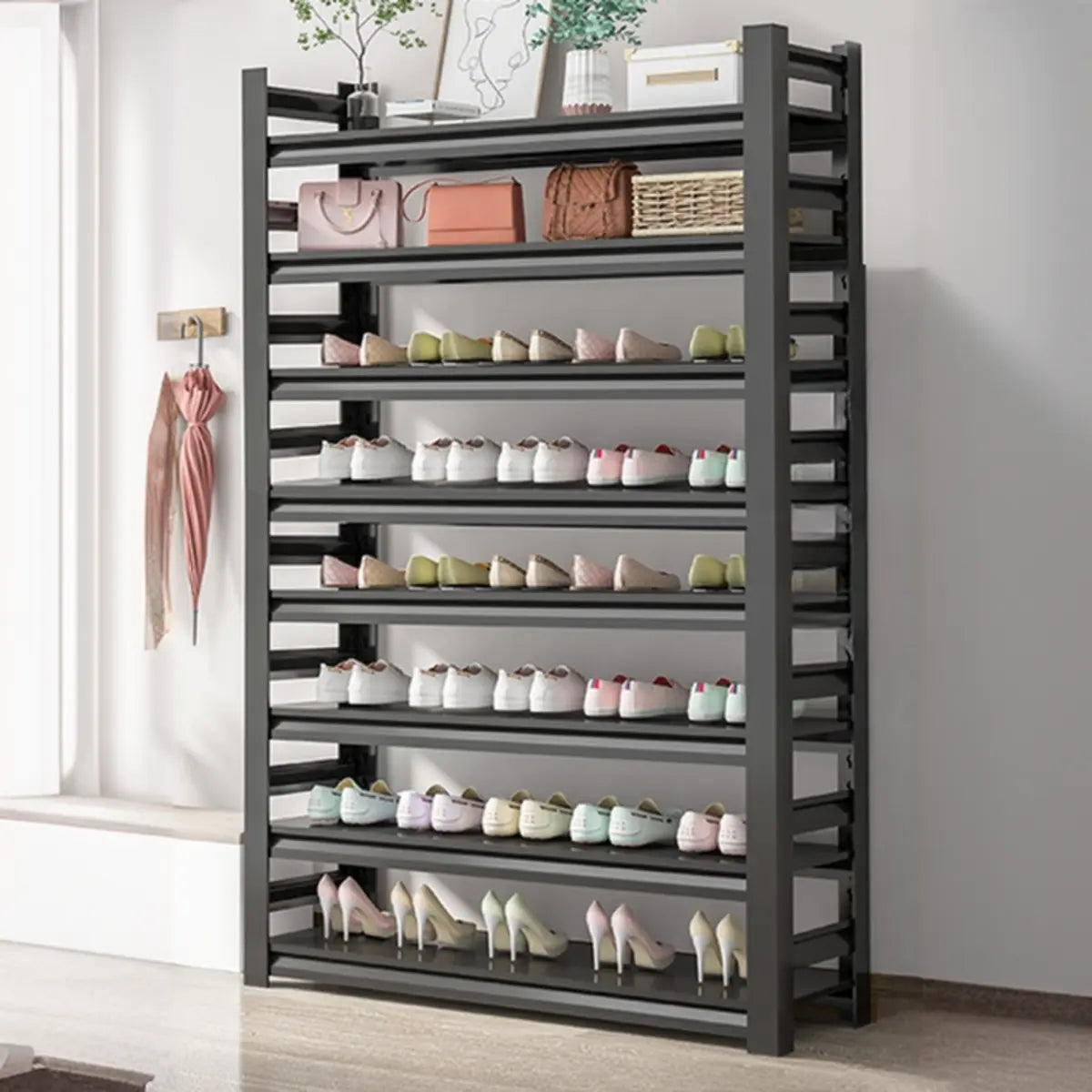 Adjustable Simple Shelf Metal Entryway Storage Shoe Rack Image - 4