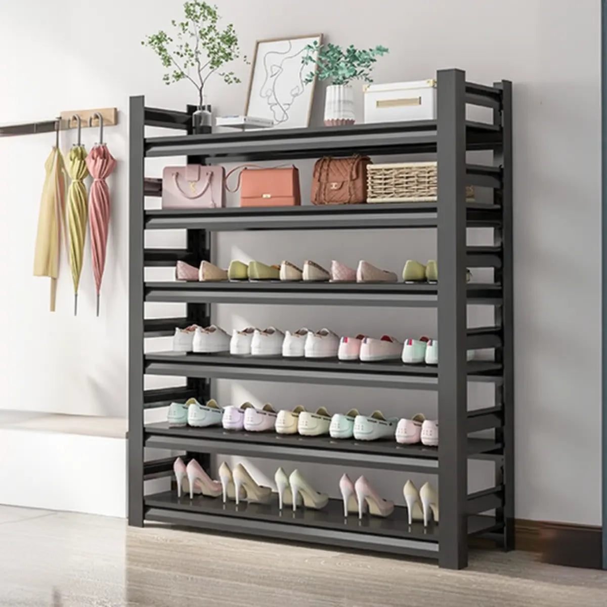 Adjustable Simple Shelf Metal Entryway Storage Shoe Rack Image - 6