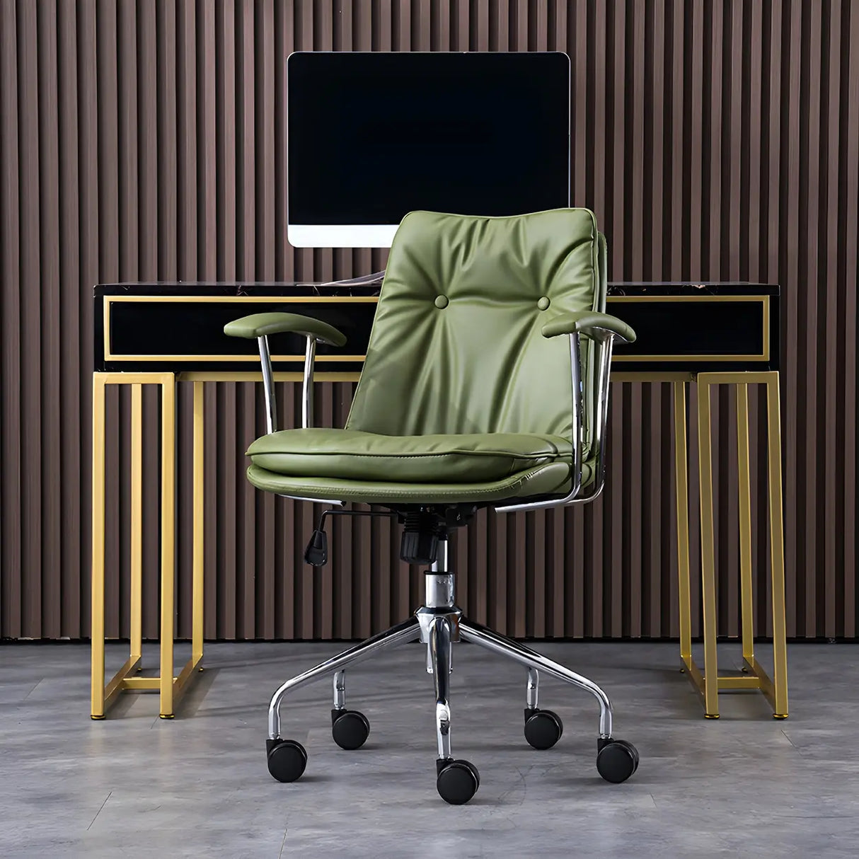 Adjustable Steel Frame Leather Office Chair with Arms Image - 21