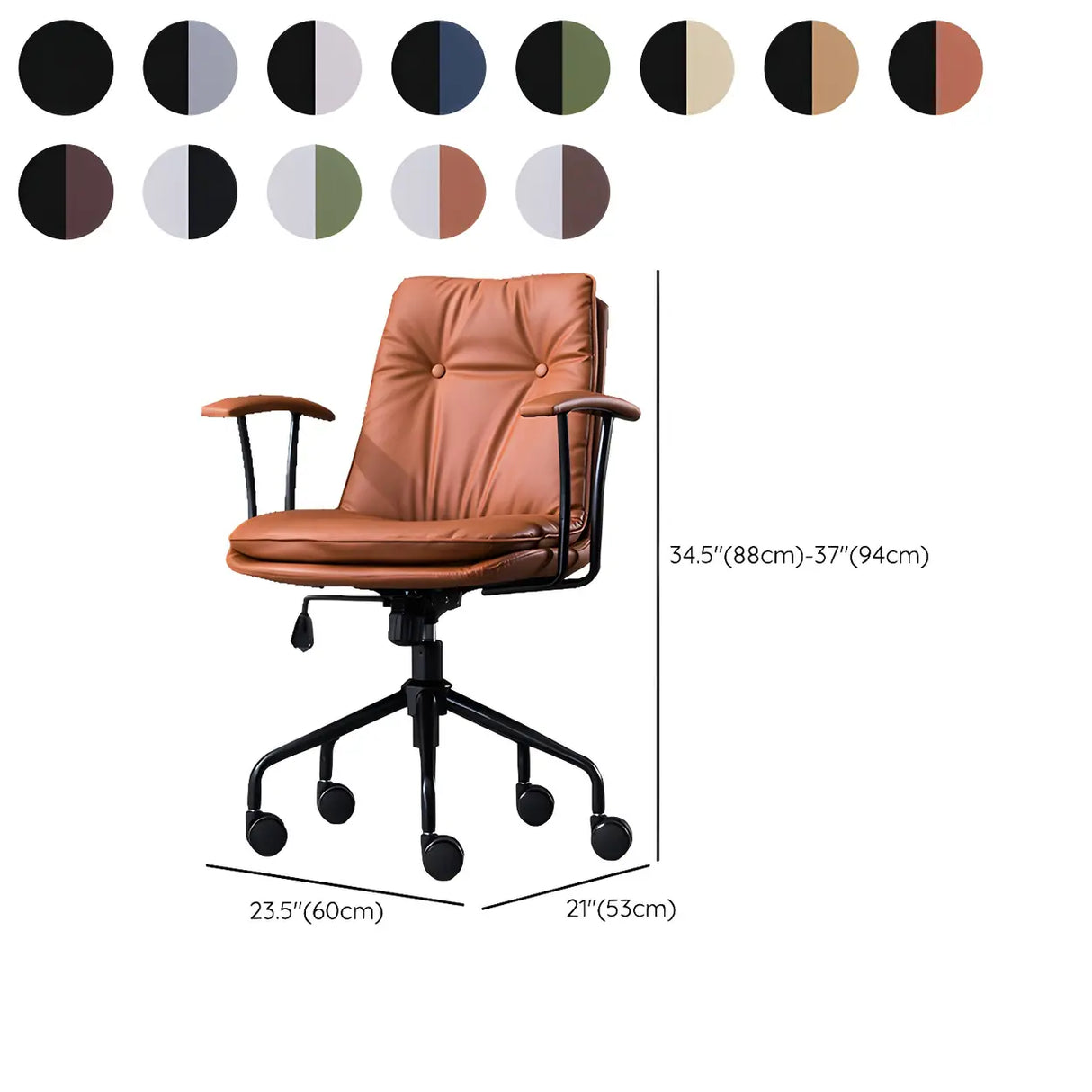 Adjustable Steel Frame Leather Office Chair with Arms 