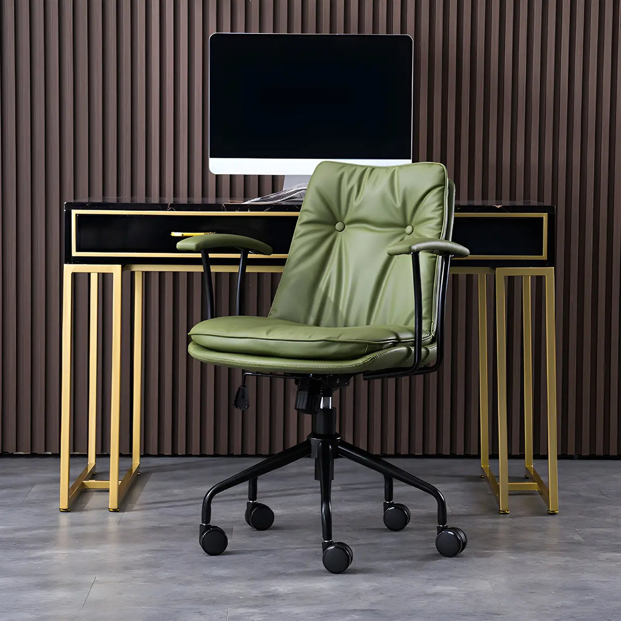 Adjustable Steel Frame Leather Office Chair with Arms Image - 9