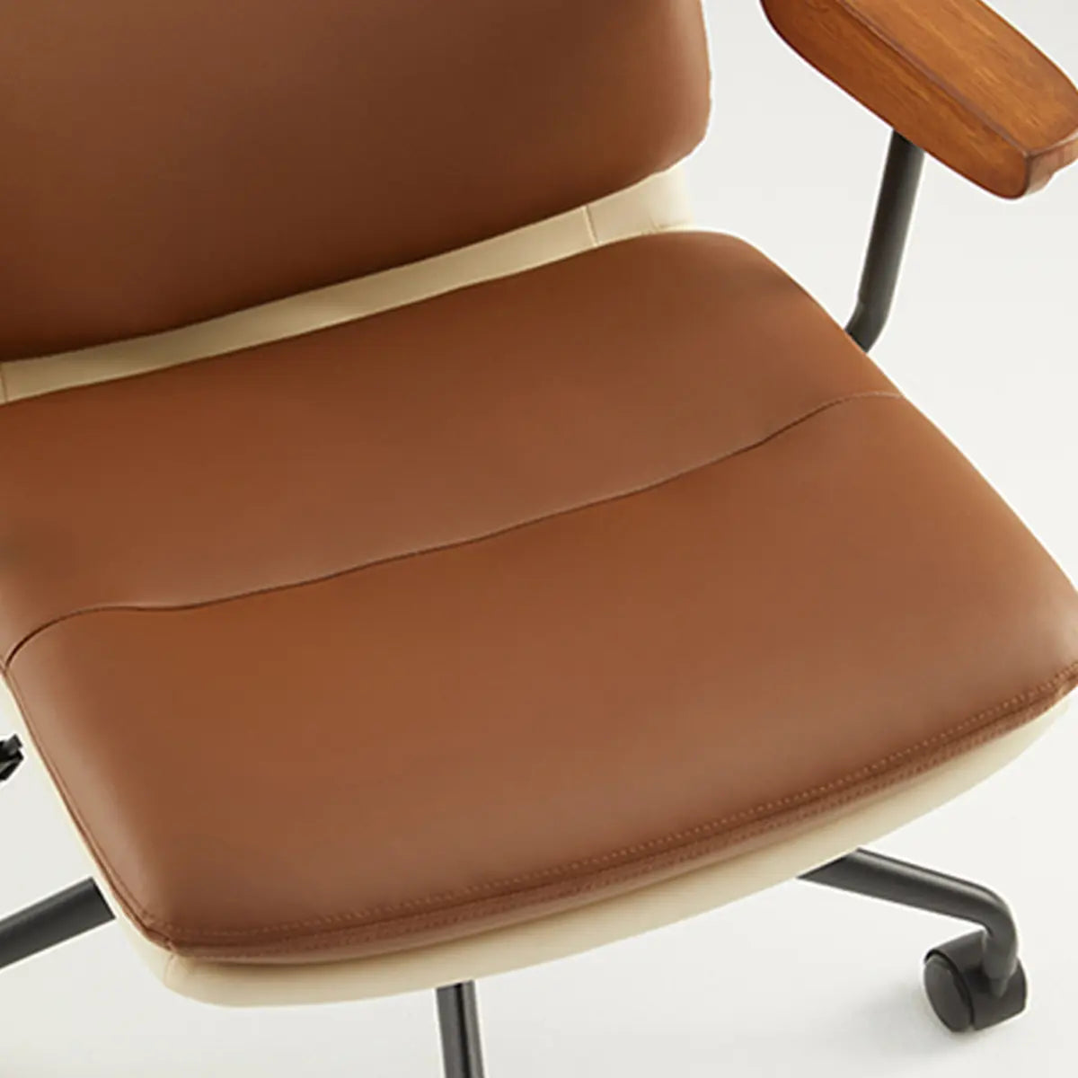 Adjustable Swivel Brown Leather Office Chair with Wheels Image - 3