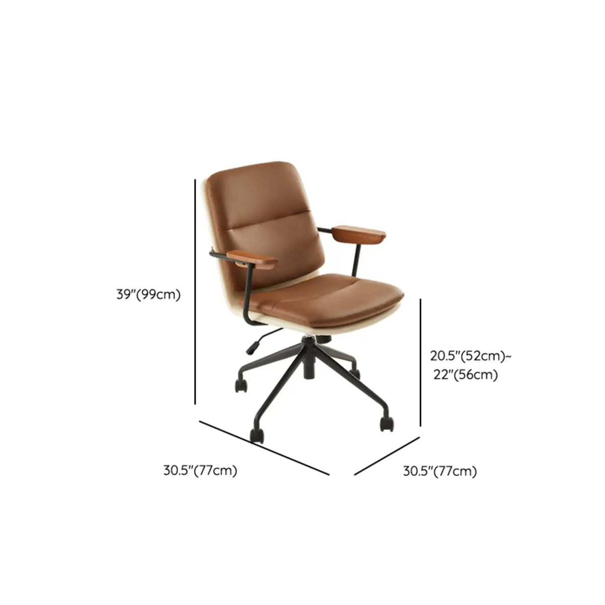 Adjustable Swivel Brown Leather Office Chair with Wheels 
