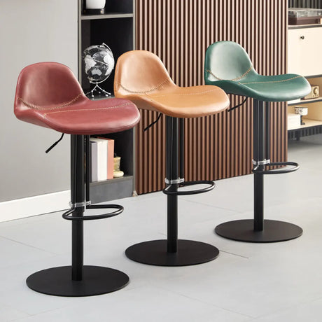 Adjustable Swivel Leather Low Back Bar Stool with Footrest Image - 1