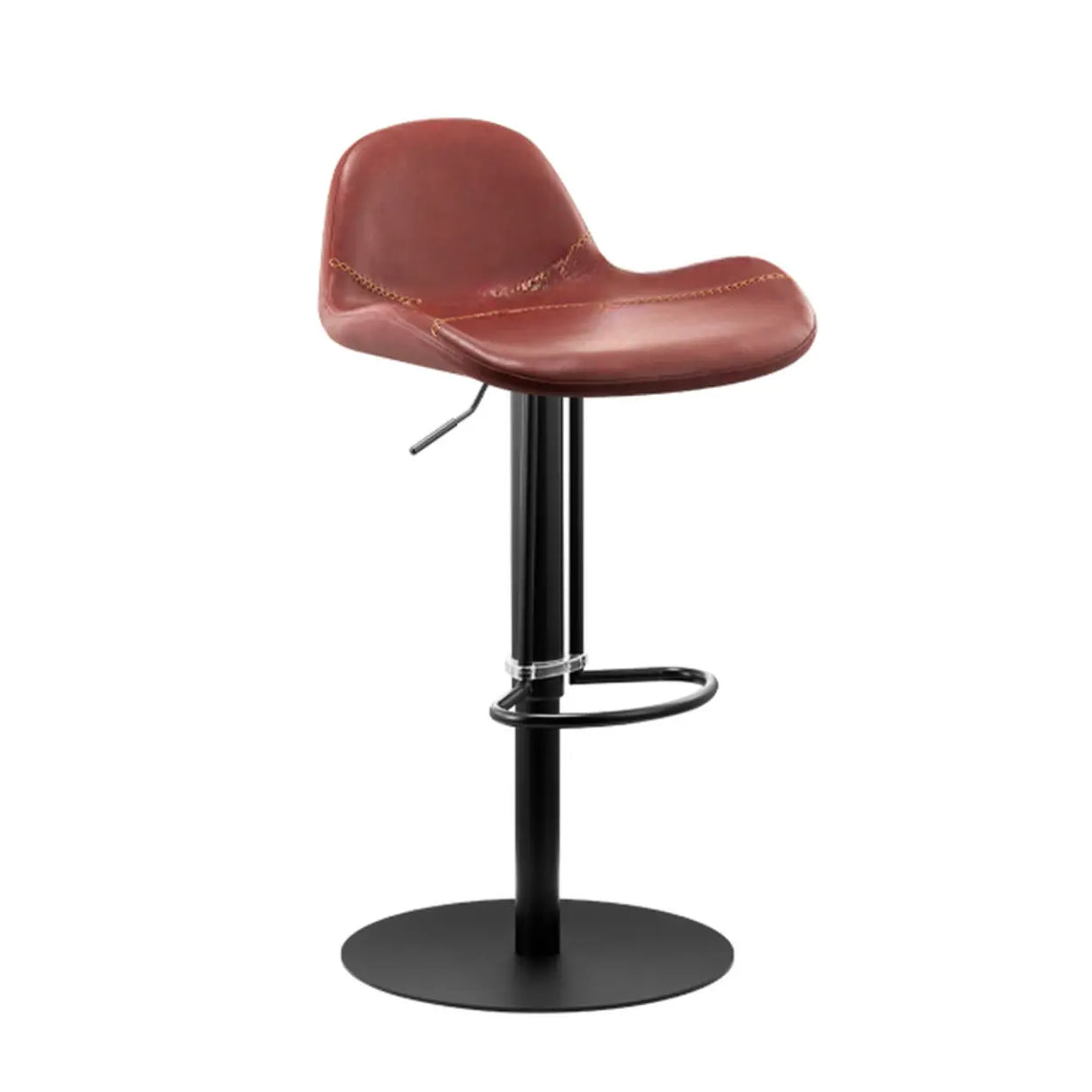 Adjustable Swivel Leather Low Back Bar Stool with Footrest Image - 19