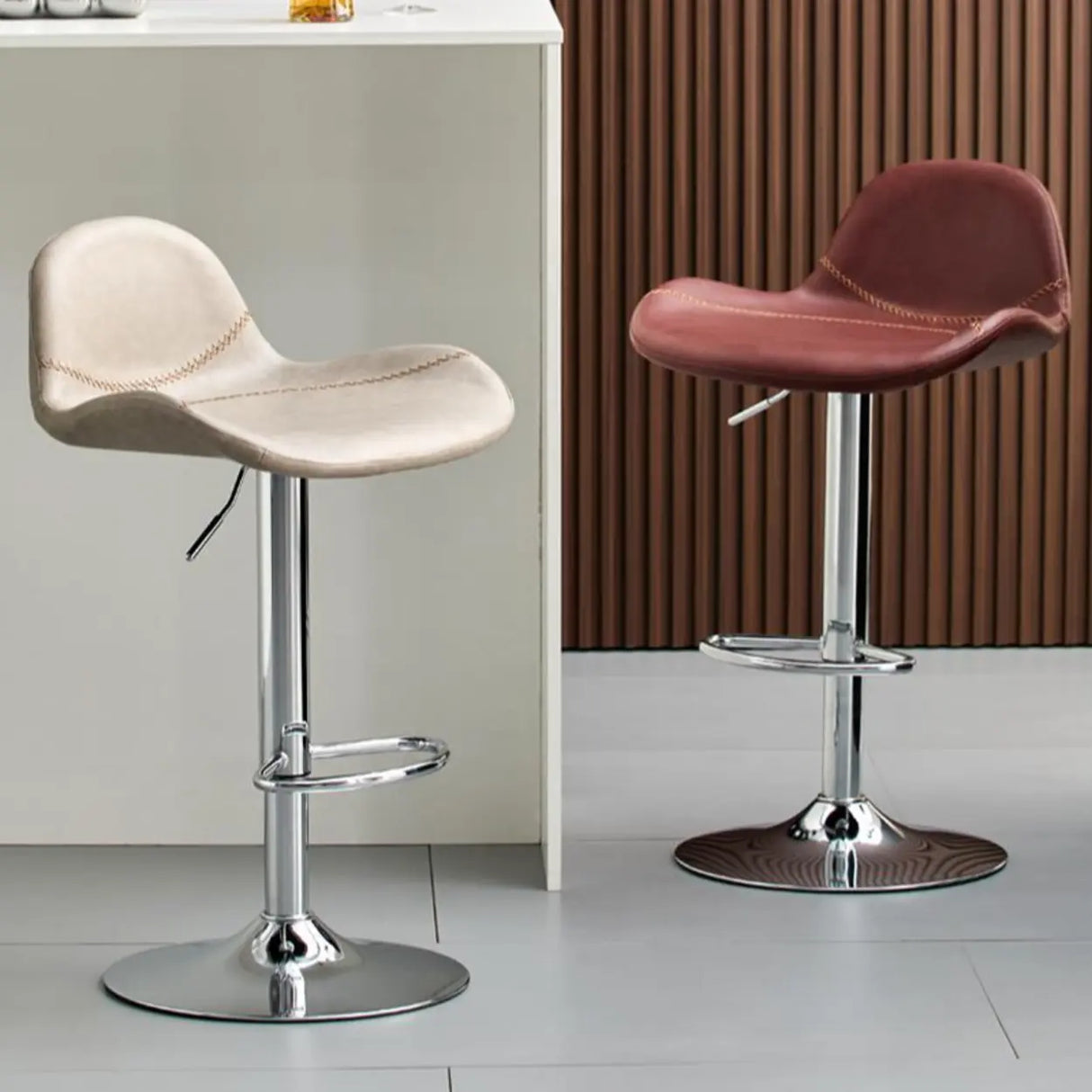 Adjustable Swivel Leather Low Back Bar Stool with Footrest Image - 6