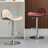 Adjustable Swivel Leather Low Back Bar Stool with Footrest Image - 6