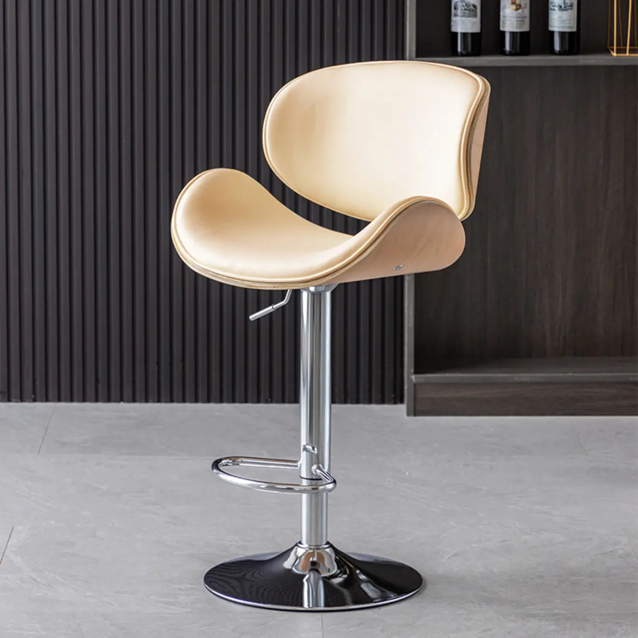 Adjustable Swivel Modern Leather Bar Stool with Curved Backrest Image - 10