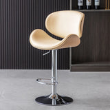 Adjustable Swivel Modern Leather Bar Stool with Curved Backrest Image - 10