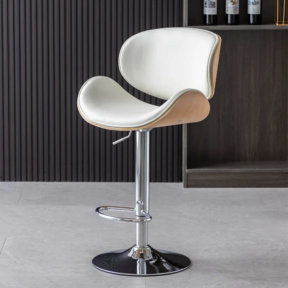 Adjustable Swivel Modern Leather Bar Stool with Curved Backrest Image - 11