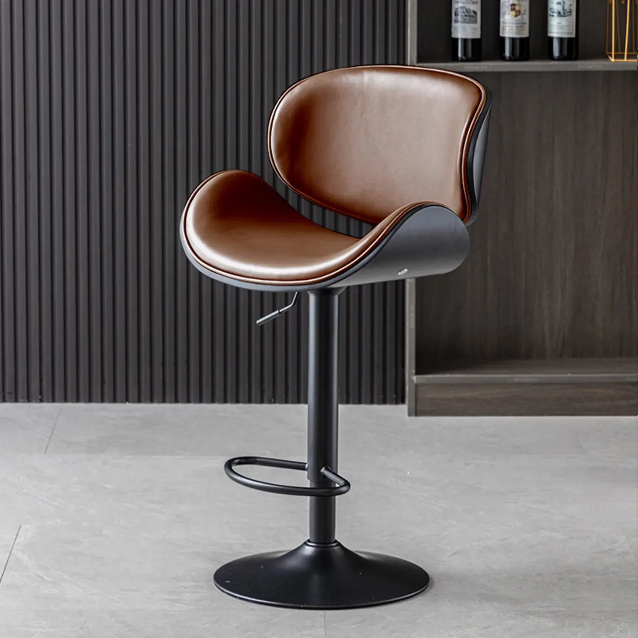 Adjustable Swivel Modern Leather Bar Stool with Curved Backrest Image - 13