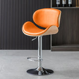 Adjustable Swivel Modern Leather Bar Stool with Curved Backrest Image - 14