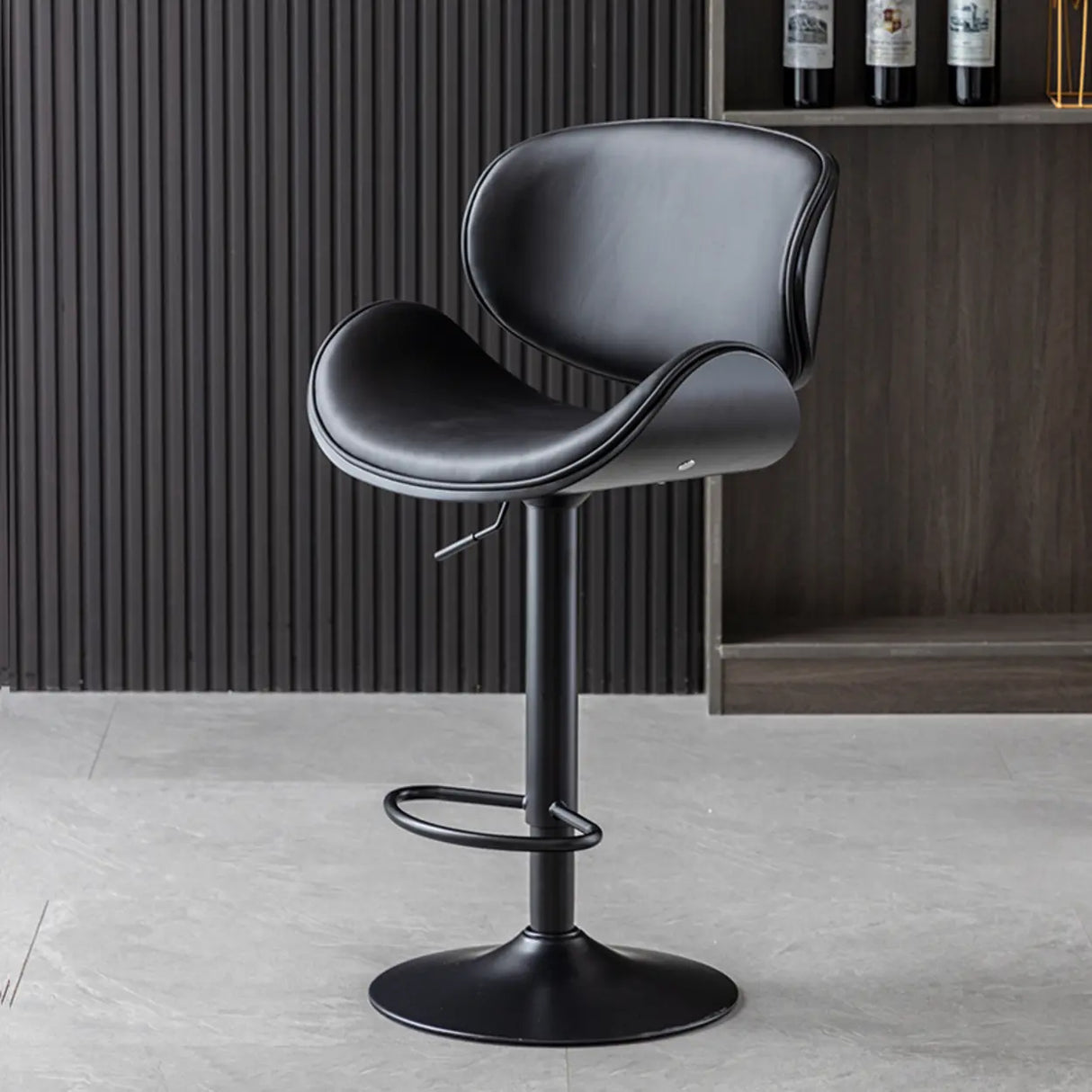 Adjustable Swivel Modern Leather Bar Stool with Curved Backrest Image - 2