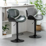 Adjustable Swivel Modern Leather Bar Stool with Curved Backrest Image - 4