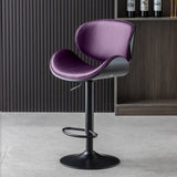 Adjustable Swivel Modern Leather Bar Stool with Curved Backrest Image - 5