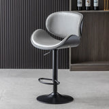 Adjustable Swivel Modern Leather Bar Stool with Curved Backrest Image - 9