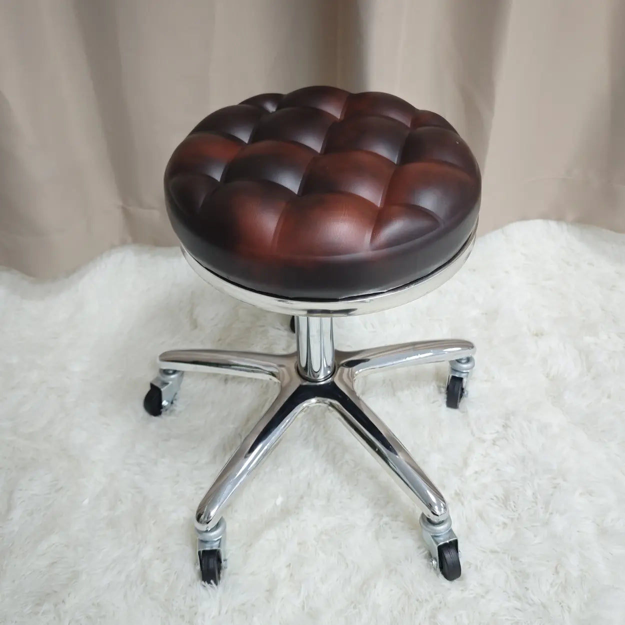Adjustable Swivel Round Leather Bar Stool with Wheels Image - 2
