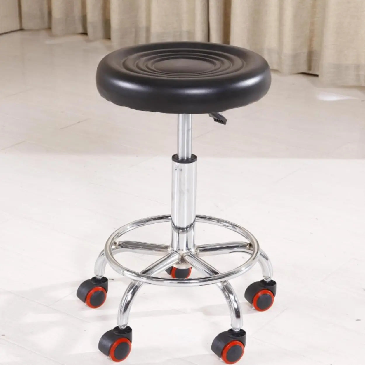 Adjustable Swivel Round Leather Bar Stool with Wheels Image - 7