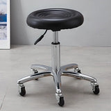 Adjustable Swivel Round Leather Bar Stool with Wheels Image - 11