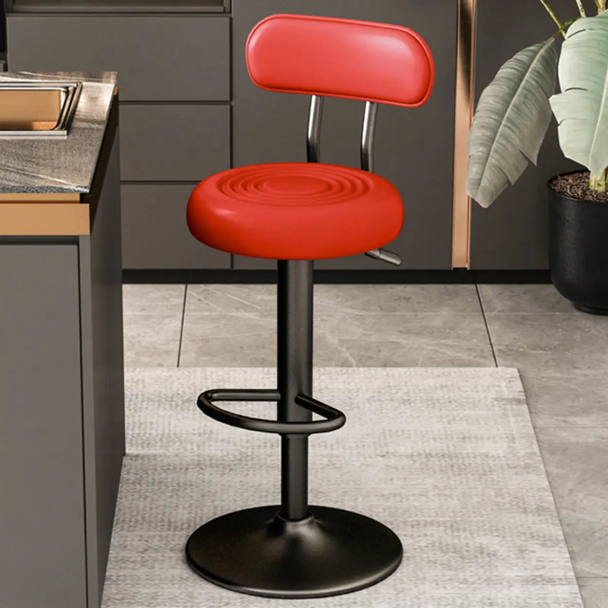 Adjustable Swivel Round Leather Low Back Bar Stool Image - 11