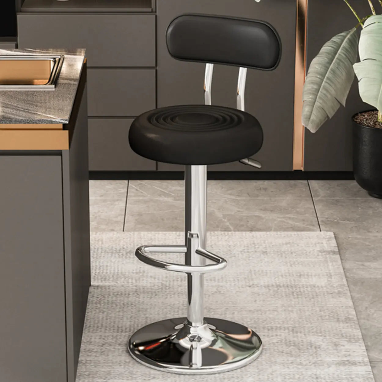 Adjustable Swivel Round Leather Low Back Bar Stool Image - 2