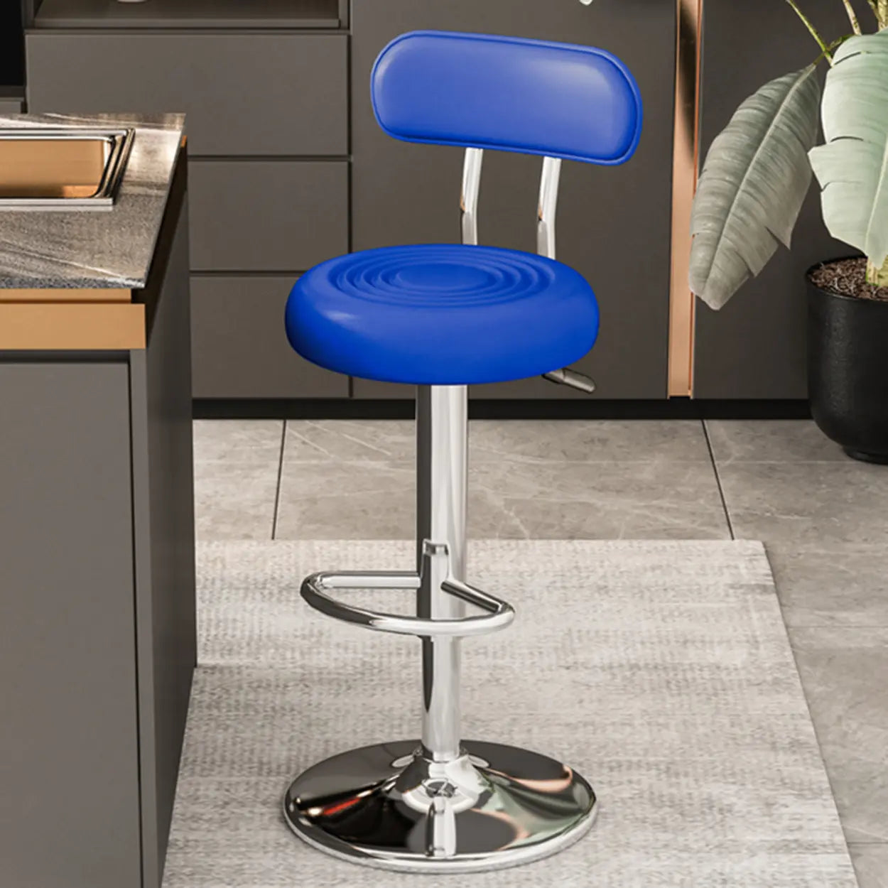 Adjustable Swivel Round Leather Low Back Bar Stool Image - 3