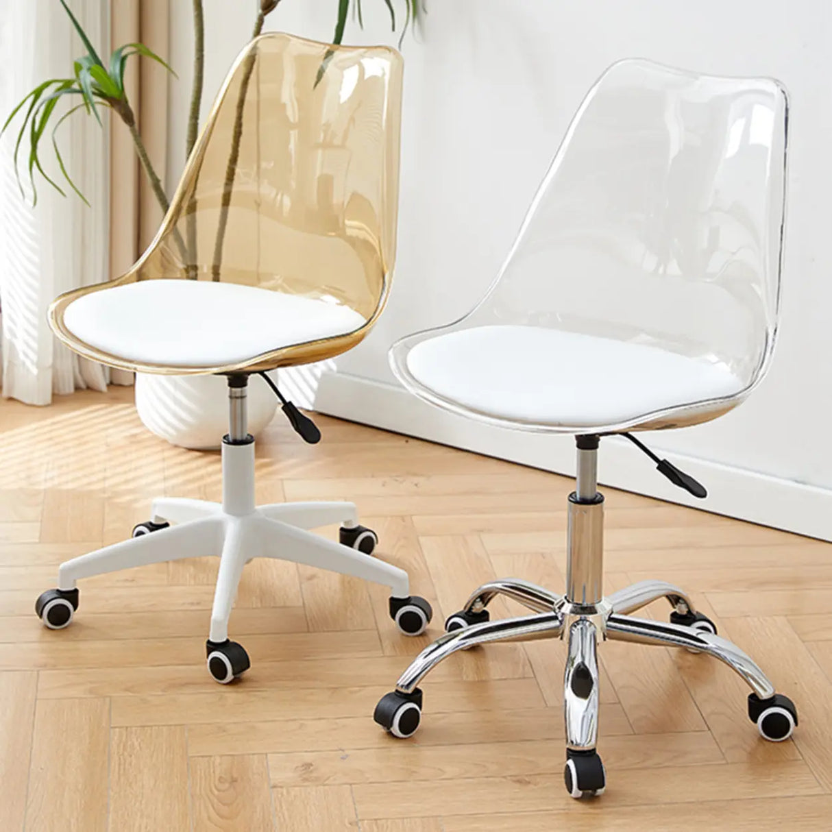 Adjustable Transparent Acrylic Office Chair with Casters Image - 8