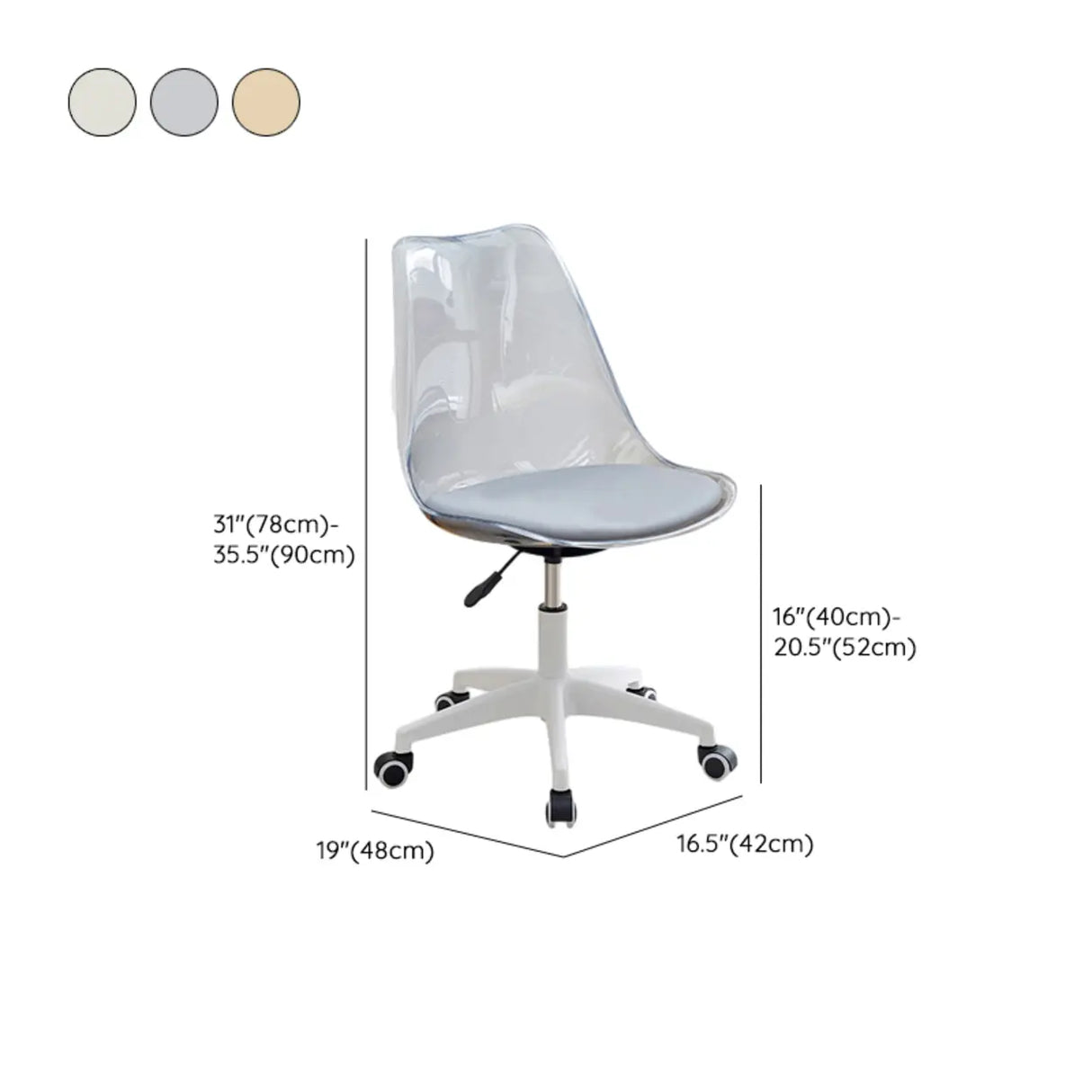 Adjustable Transparent Acrylic Office Chair with Casters 