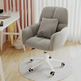 Adjustable Upholstered Curved Leather Off-White Office Chair Image - 10