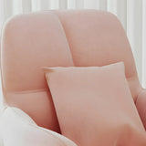 Adjustable Upholstered Curved Leather Off-White Office Chair Image - 11