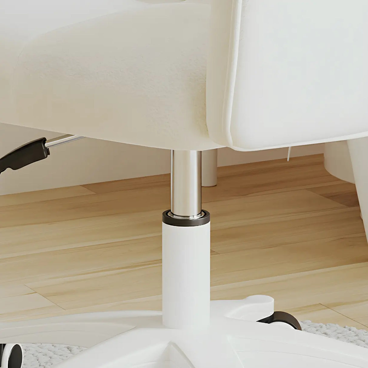 Adjustable Upholstered Curved Leather Off-White Office Chair Image - 15