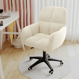 Adjustable Upholstered Curved Leather Off-White Office Chair Image - 17