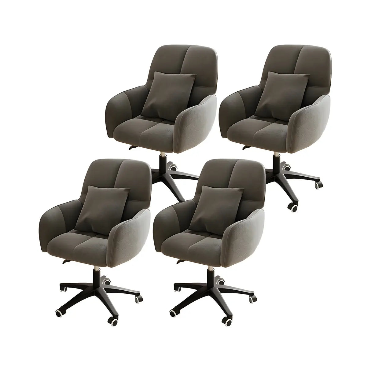 Adjustable Upholstered Curved Leather Off-White Office Chair Image - 23