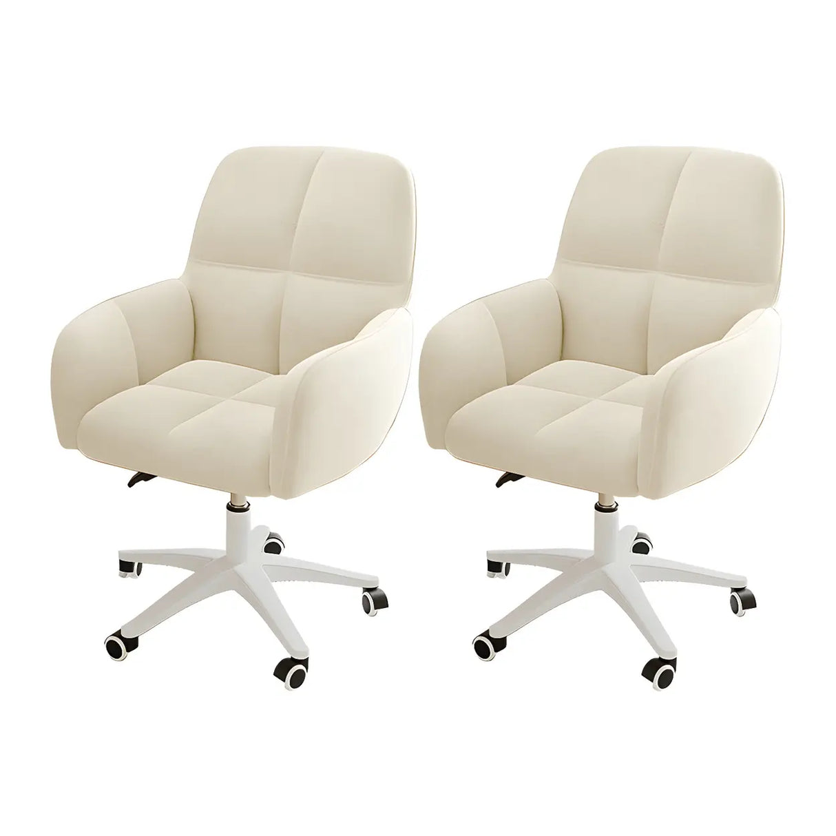 Adjustable Upholstered Curved Leather Off-White Office Chair Image - 25