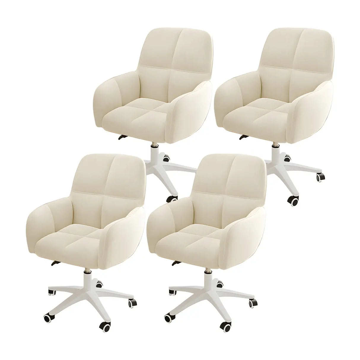 Adjustable Upholstered Curved Leather Off-White Office Chair Image - 26