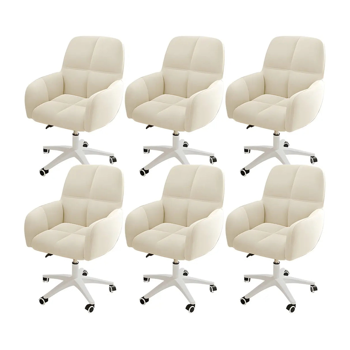 Adjustable Upholstered Curved Leather Off-White Office Chair Image - 27