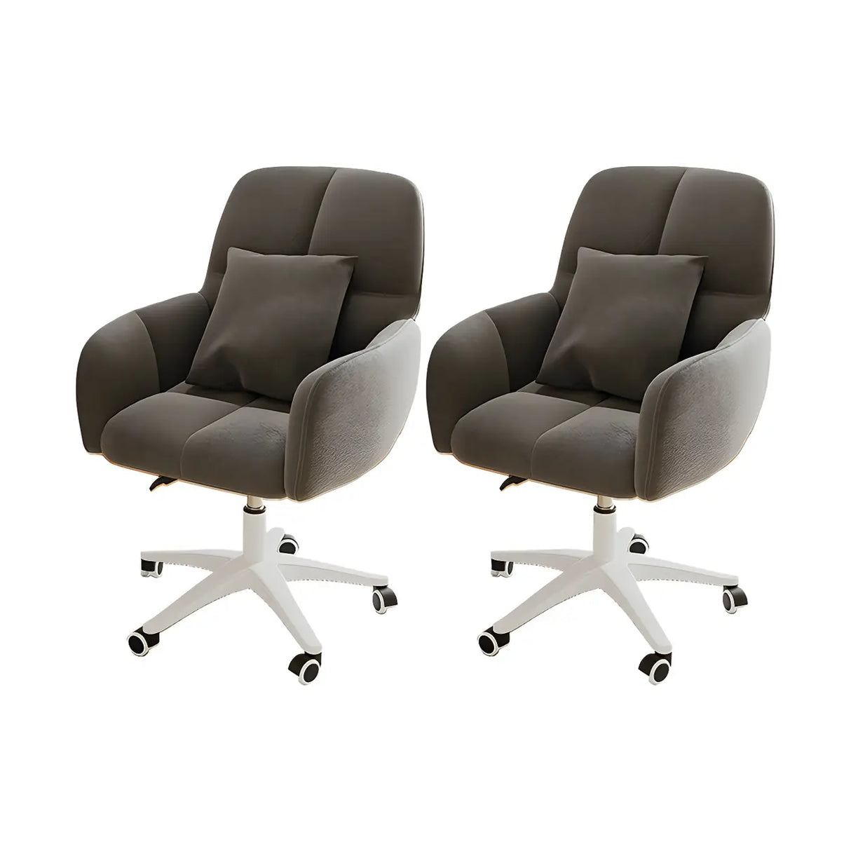 Adjustable Upholstered Curved Leather Off-White Office Chair Image - 49