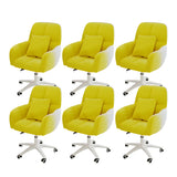 Adjustable Upholstered Curved Leather Off-White Office Chair Image - 30