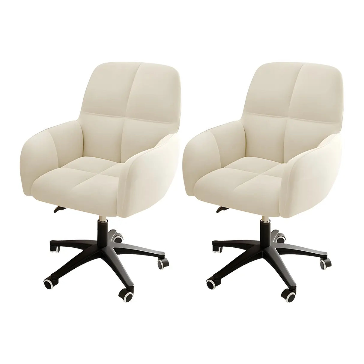 Adjustable Upholstered Curved Leather Off-White Office Chair Image - 31